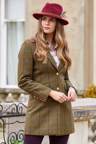 Alan Paine Combrook Ladies Mid-Thigh Tweed Coat in Hazel Henry's