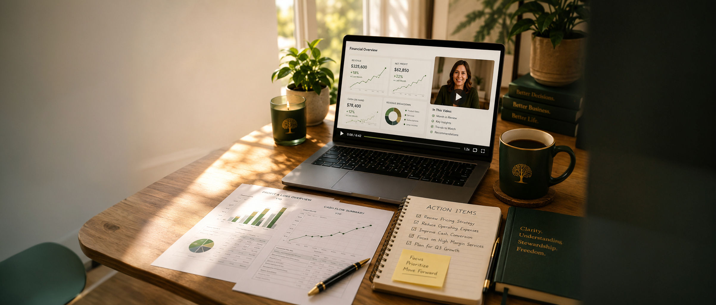 Financial Statements, Financial Analysis, and Better Decisions infographic illustrating how CFO Services™ help business owner