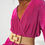 Thumbnail: Satin Wrap Deatil Pleated Short Jumpsuit in Fuchsia