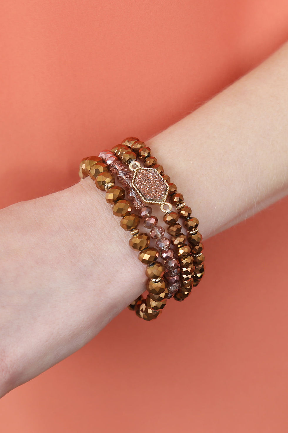 Thumbnail: Druzy Stone Hexagon Glass Beads Bracelet