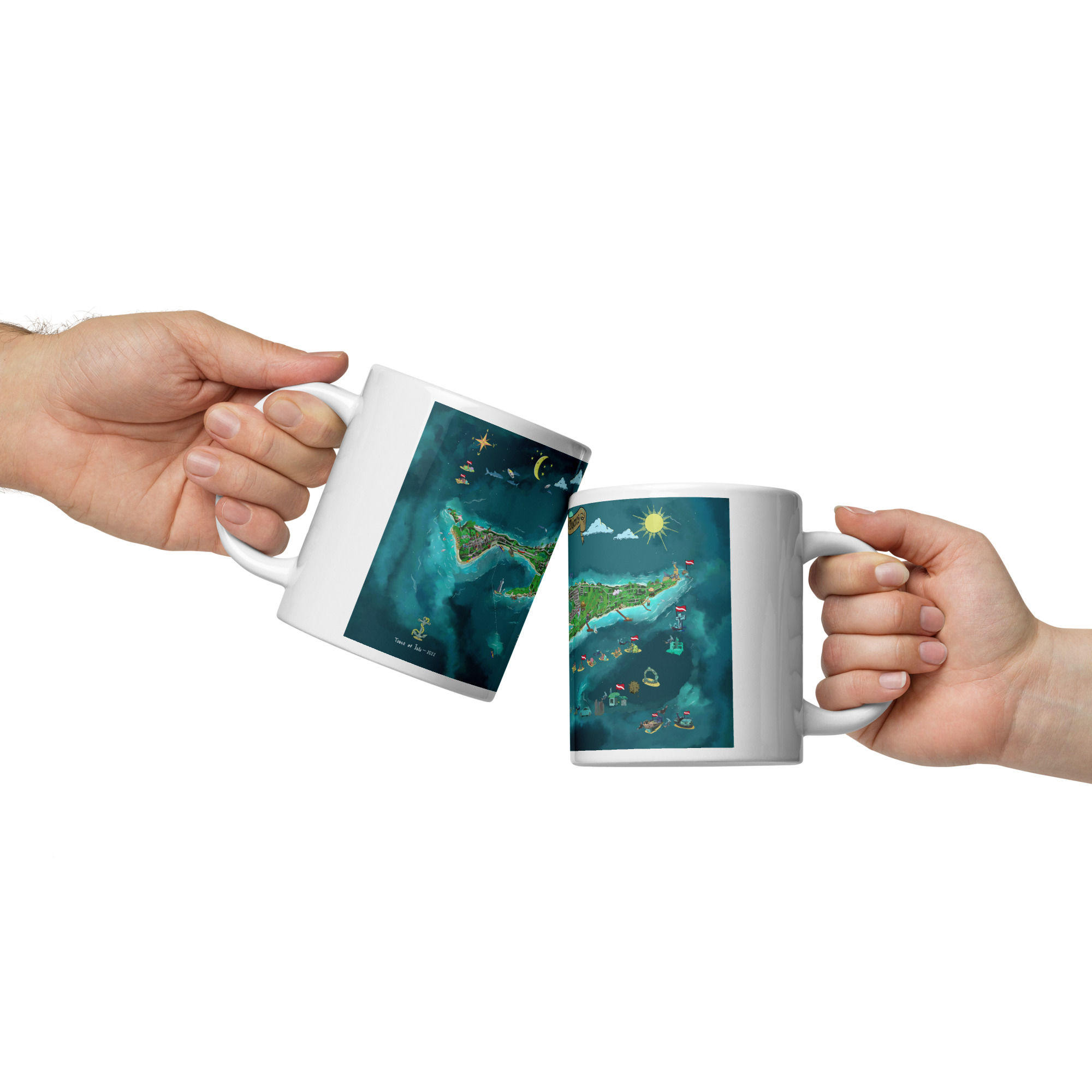 White glossy mug with Map Isla Mujeres Print