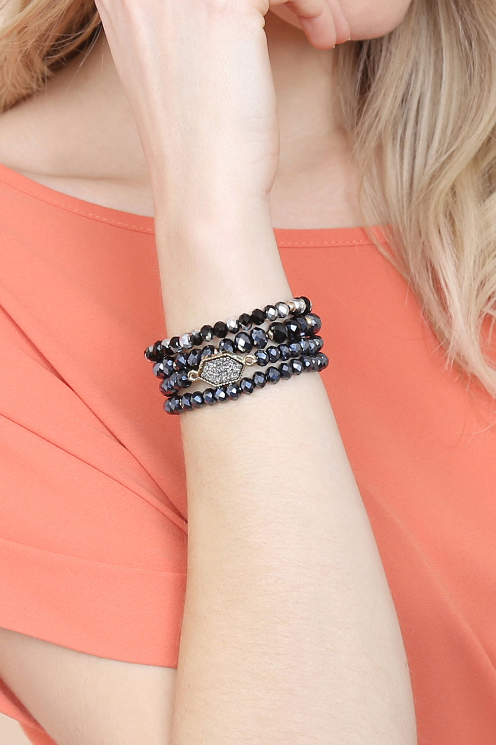 Thumbnail: Druzy Stone Hexagon Glass Beads Bracelet