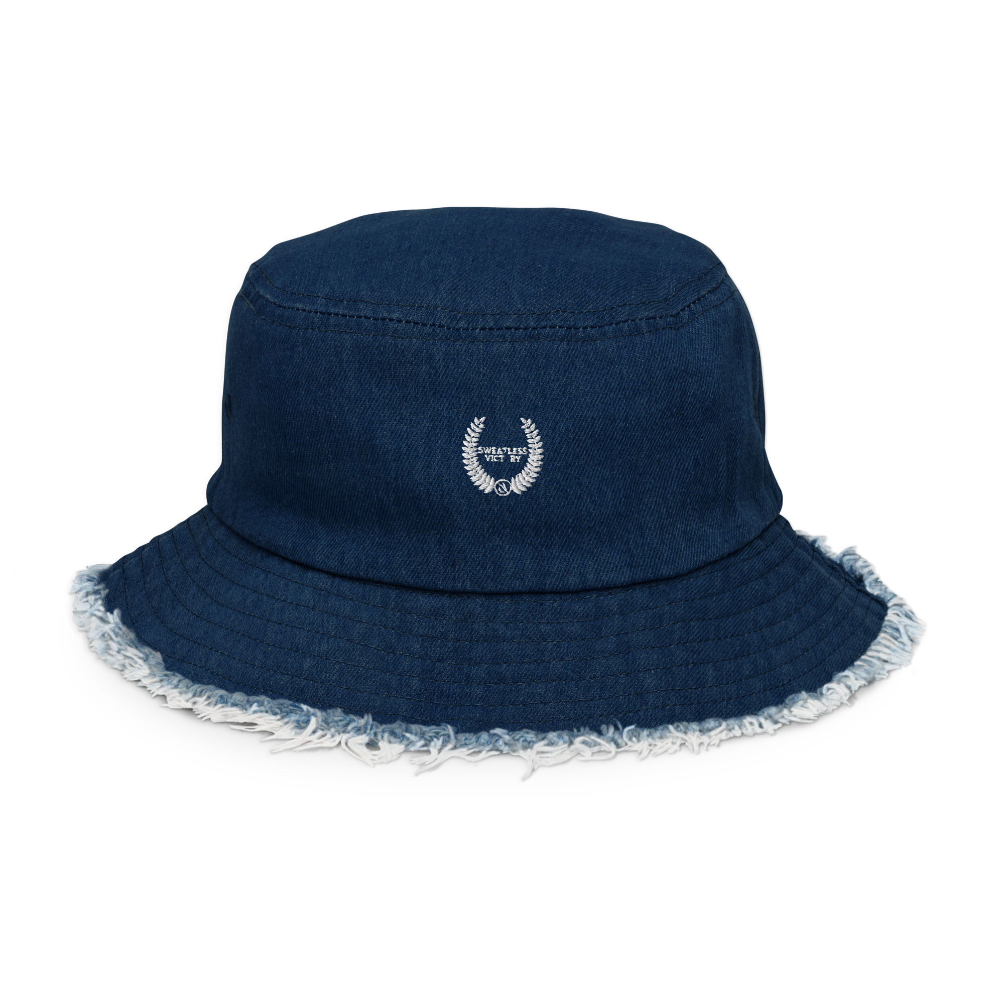 Sweat V. Distressed denim bucket hat