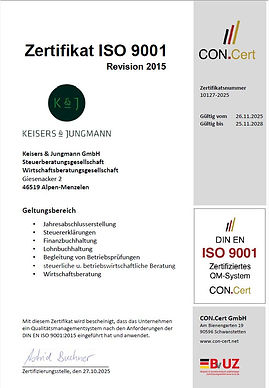 Zertifikat ISO 9001 gültig vom 26.11.2025 bis zum 25.11.2028