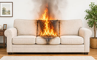 AI generated image of a sofa catching fire