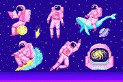 Thumbnail: Pixel art 8 bit space objects.