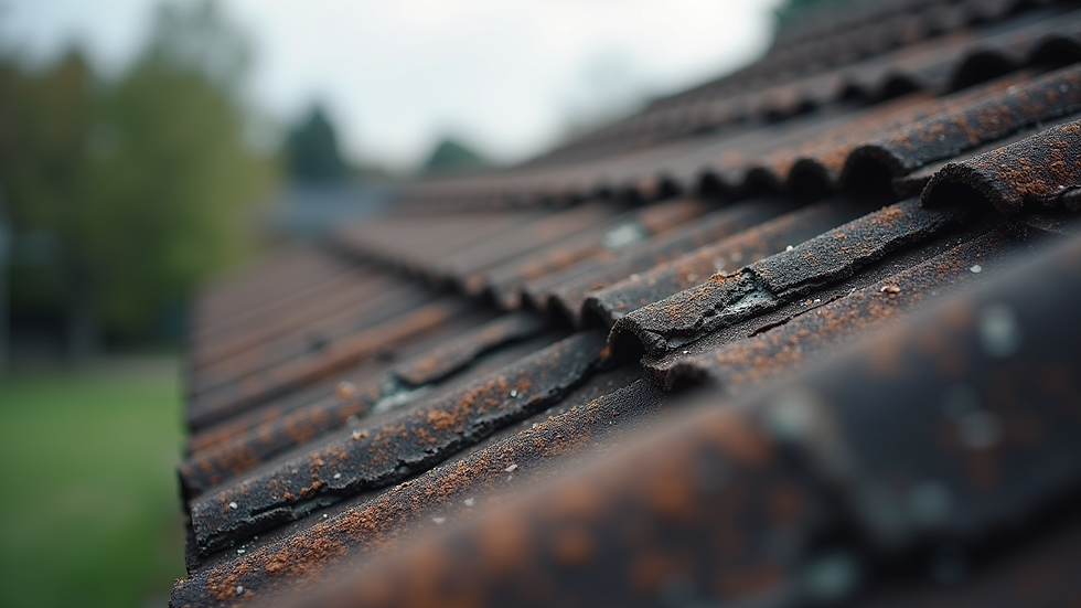 Close-up view of roof shingles with minor damage