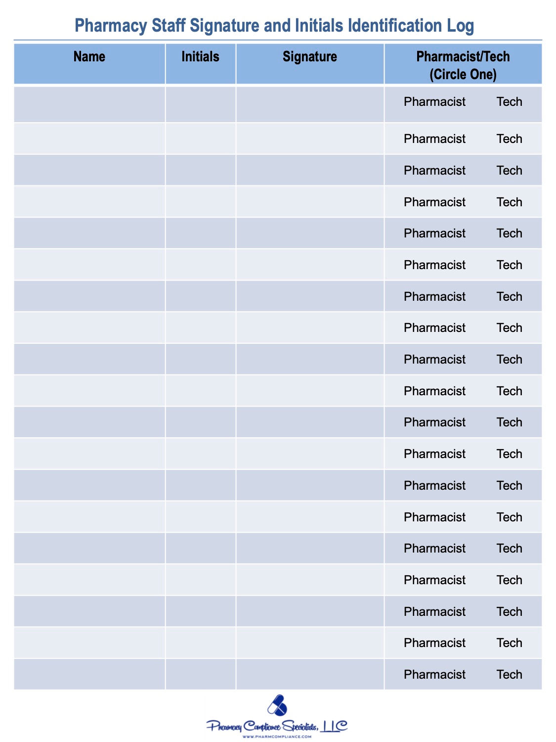 Pharmacist Signature Log Template
