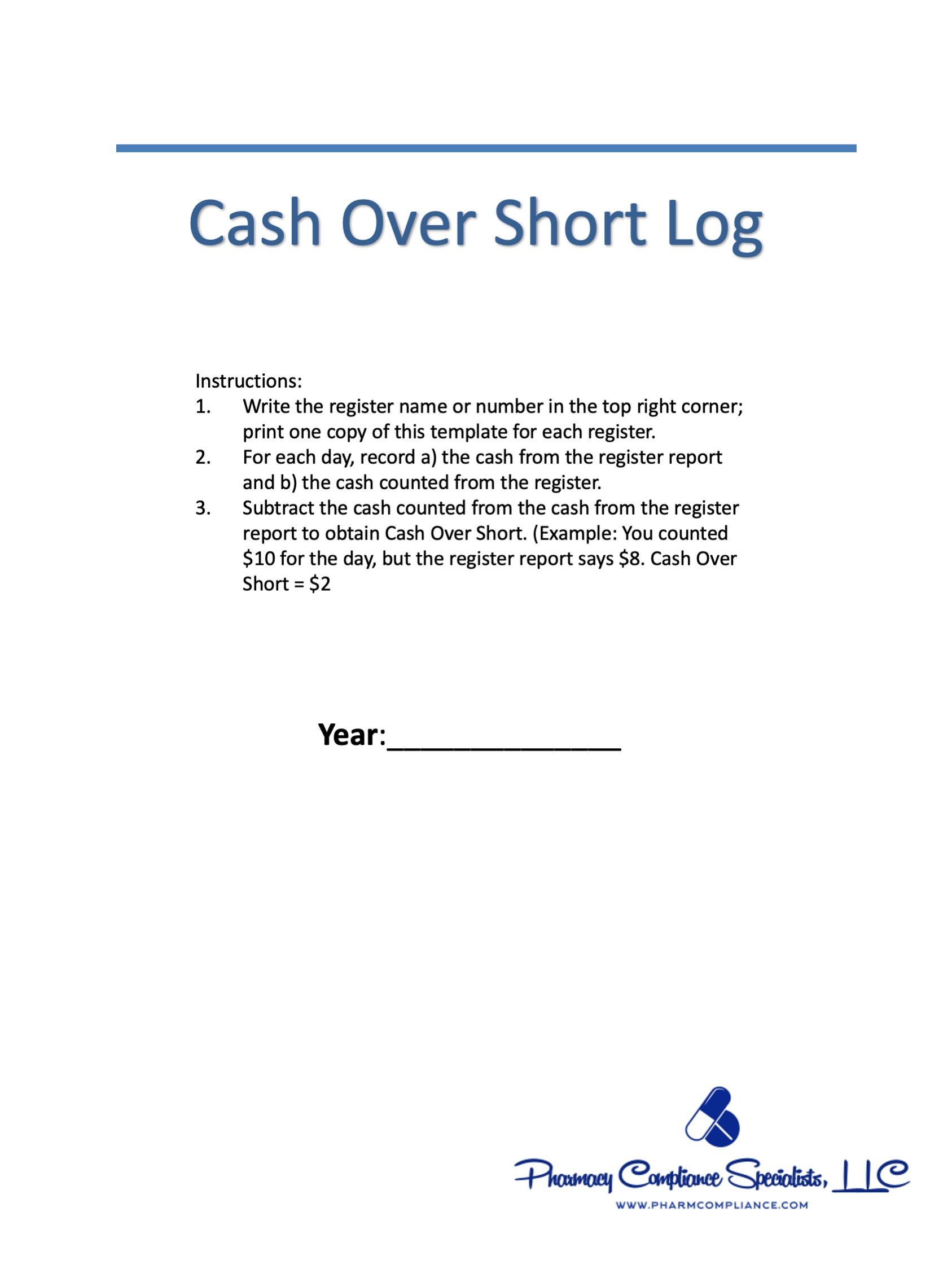 Cash Over and Short Log