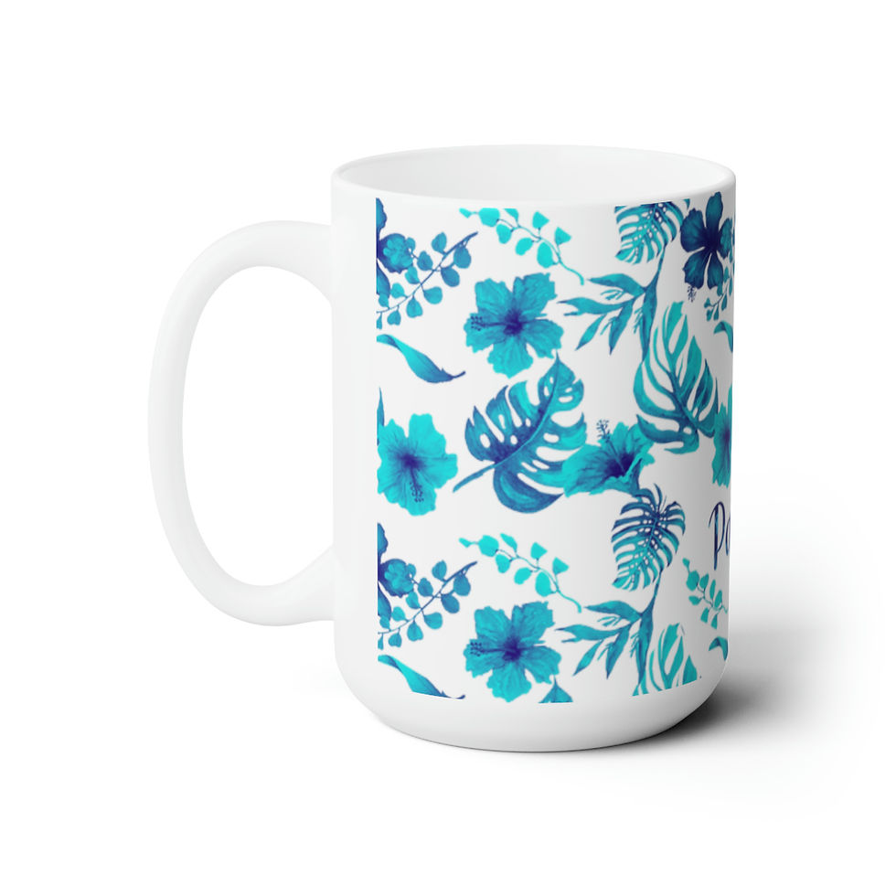 Thumbnail: Tropical Hibiscus Teal Personalized 15 Ounce Ceramic Mug 