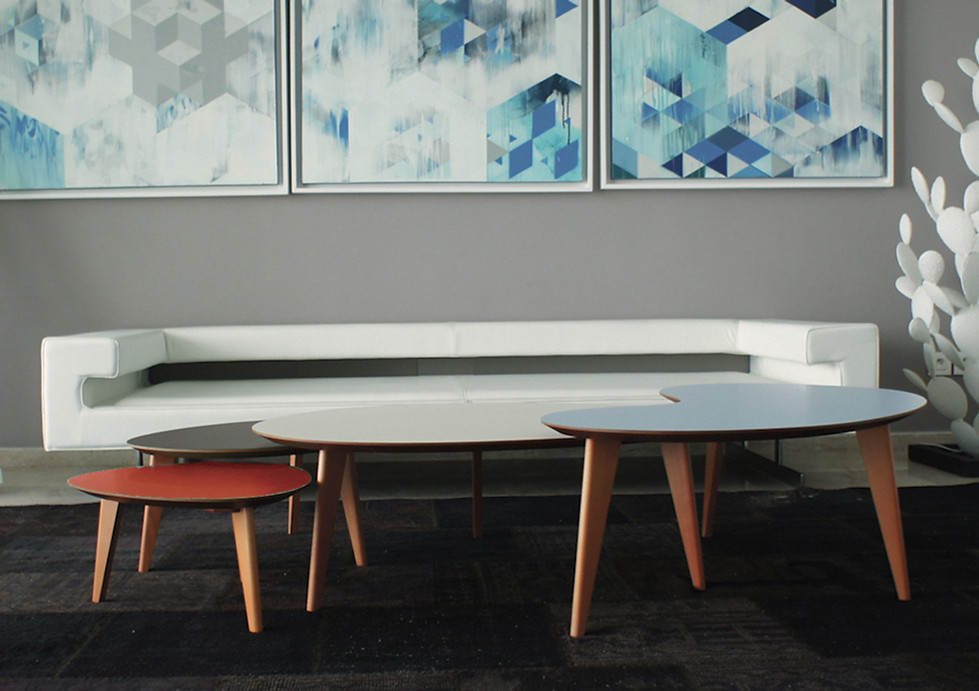 table basse gigogne PI1950 fred hernandez design design vintage années 50 décoration formica bois essence noyer chêne naturel amusante salon décoration