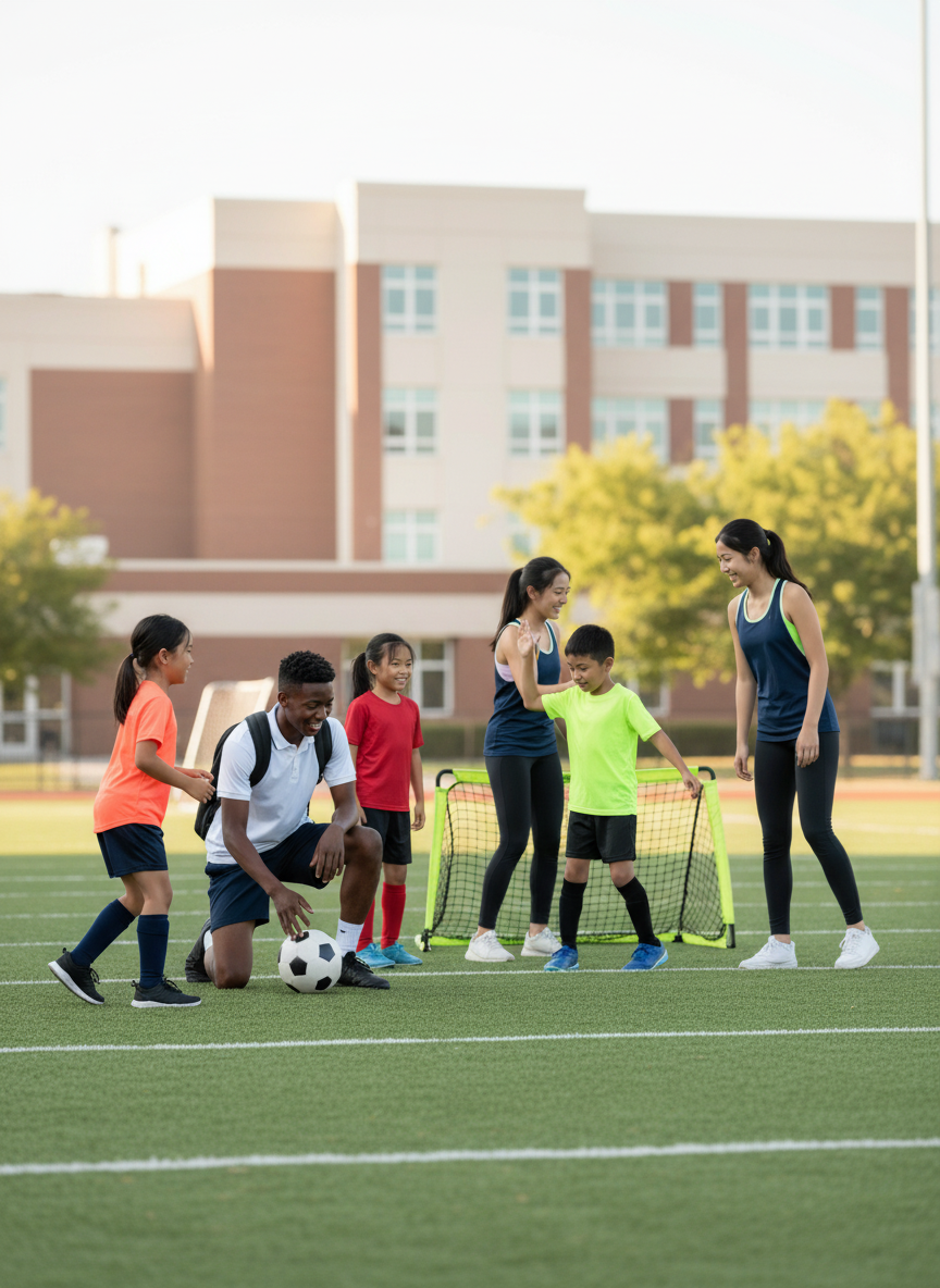 Young athlete looking thoughtfully towards the community beyond the field