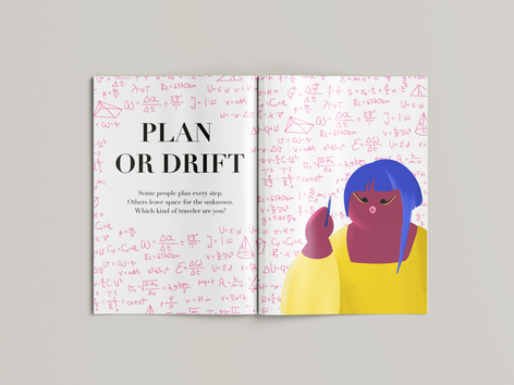 Editorial illustration project about travelling and the stress between the planning and letting go.