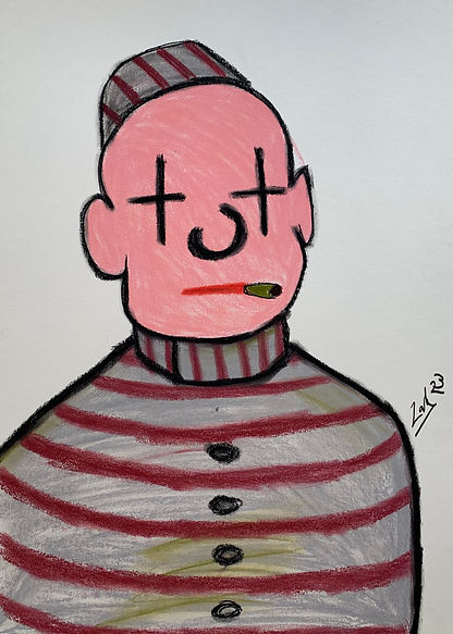 Prisoner with cigarette - oil pastel and japanese ink brush- Zak Reay Barry .jpg