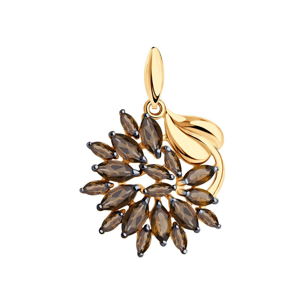 Pendentif en Argent 925 plaqué or rose avec Topazes fumées