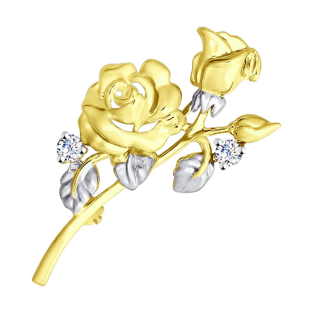 Brooch in 18K Yellow Gold with Zirconia