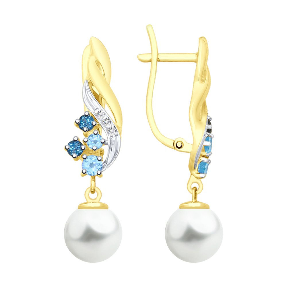 14K Gelbgold Ohrringe mit Topas und Perlen