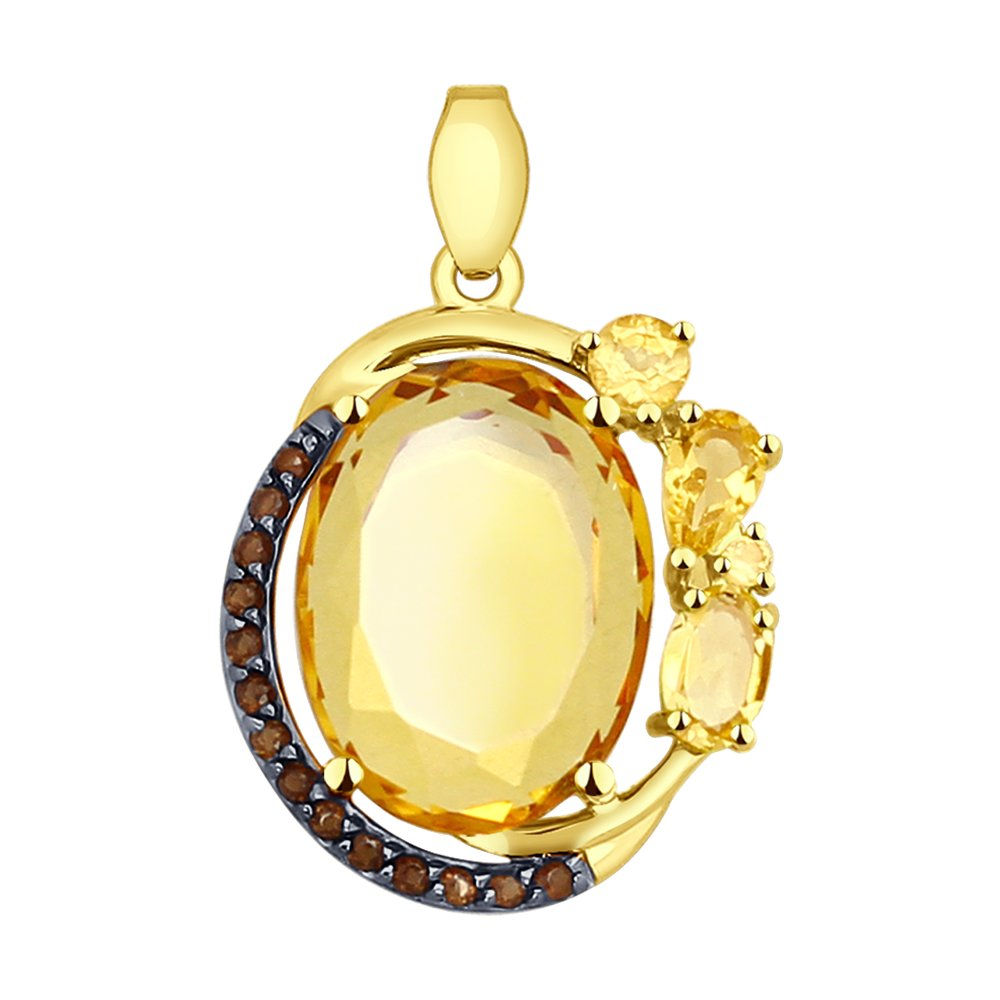 Pendentif en Or Jaune 18K avec Citrine et Rauch Topazes