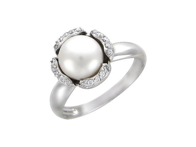 Bague en Or Blanc 14K avec Zirconia et Perle