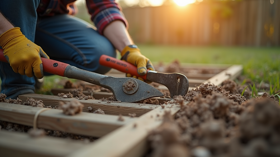 Close-up view of tools used for fence installation