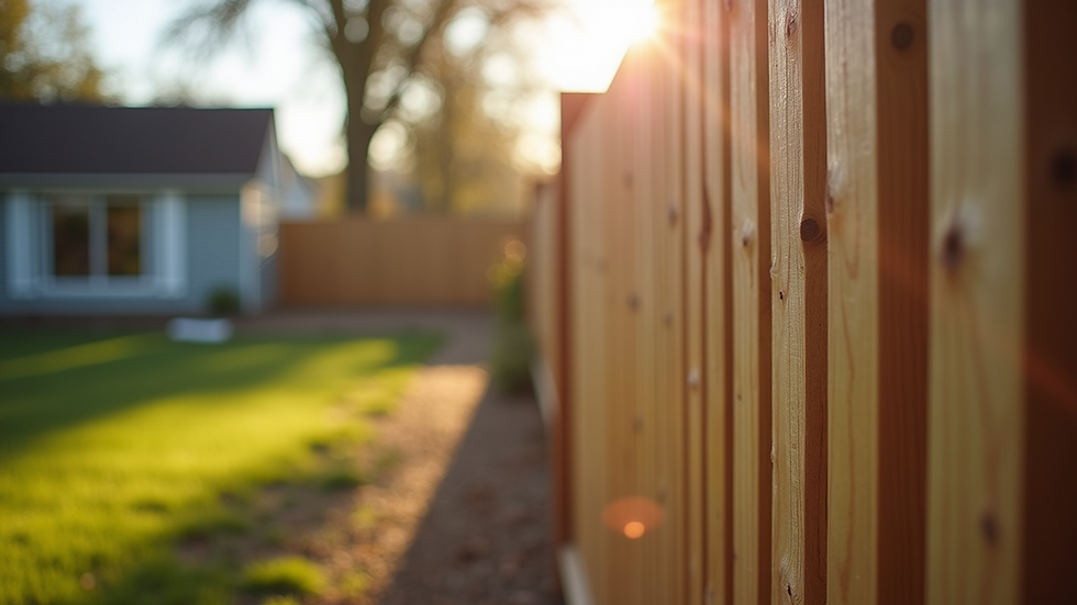 Eye-level view of wooden fence installation in a residential backyard