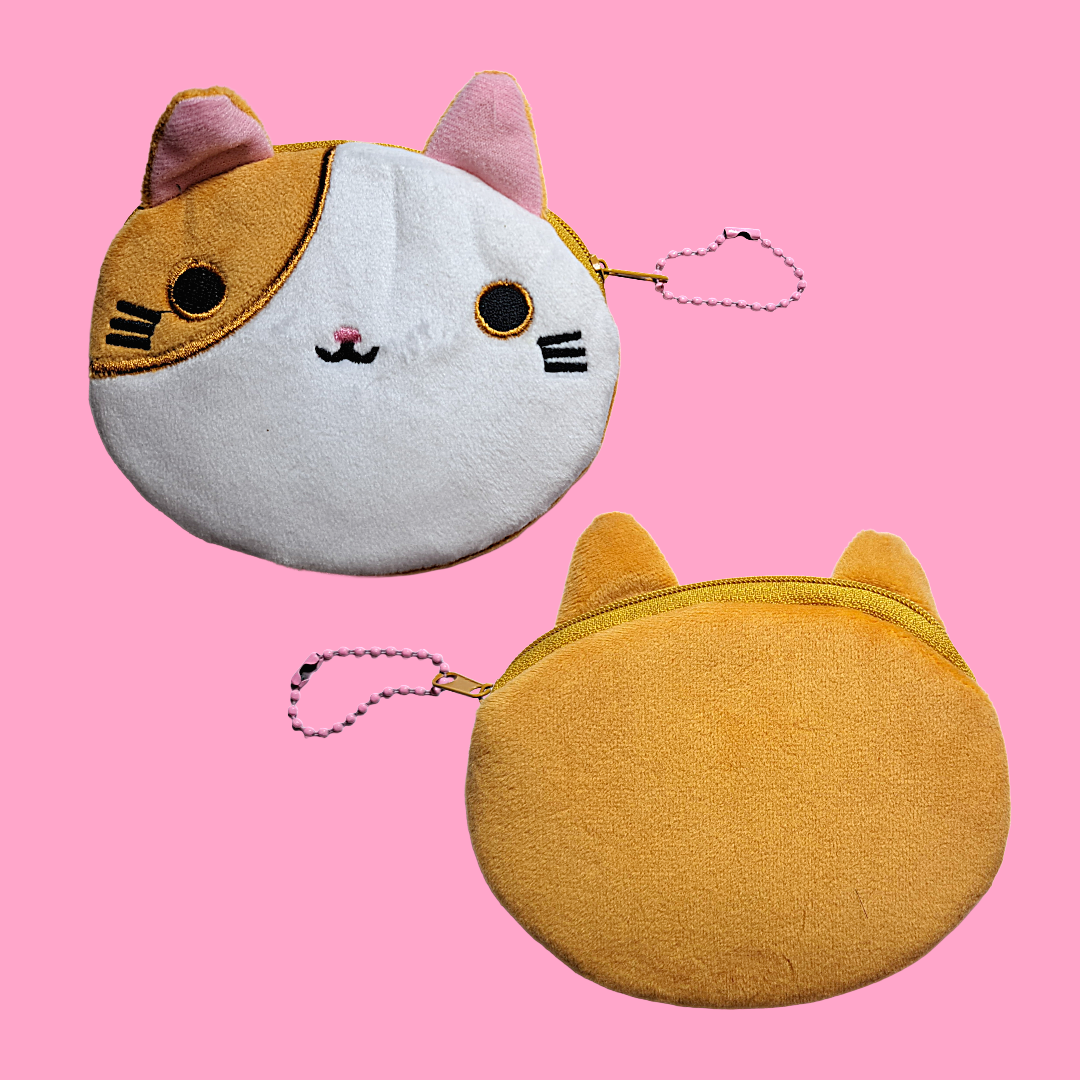 bolsinha de pelúcia com zíper gato malhado laranja