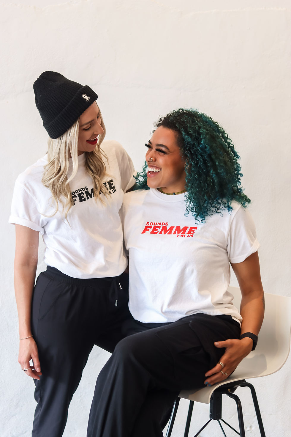 Thumbnail: White with Black "Sounds Femme I'm In" Tee