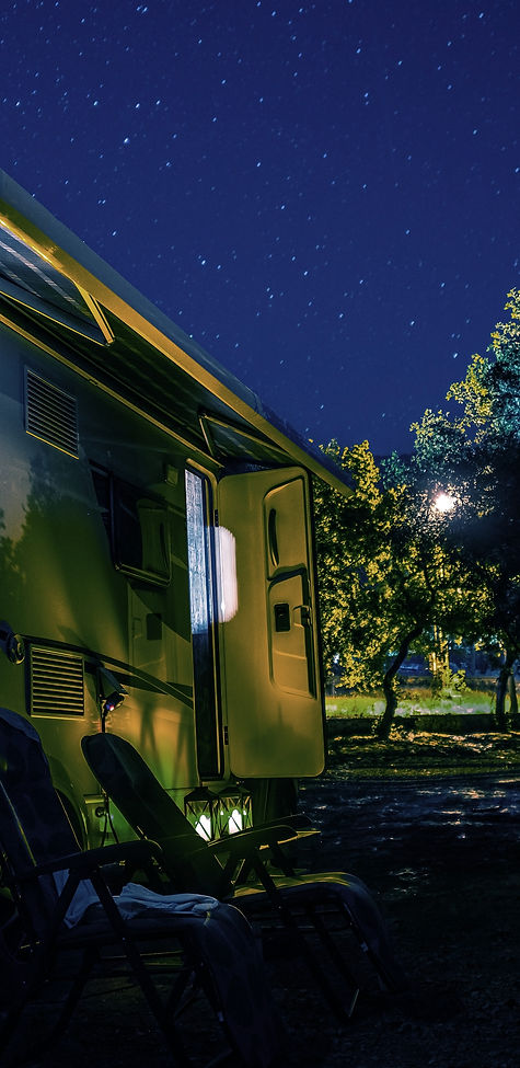 Summer Night RV Camping. Recreational Ve