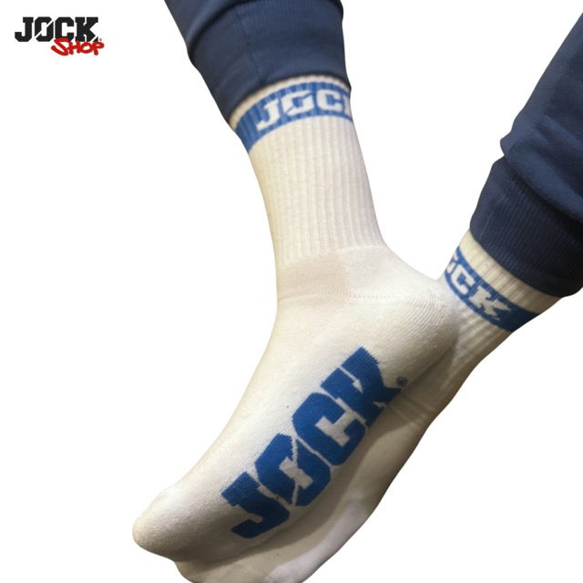 Thumbnail: JOCK SOCKS -White Socks - Blue Logo on Side and Soul - One Size