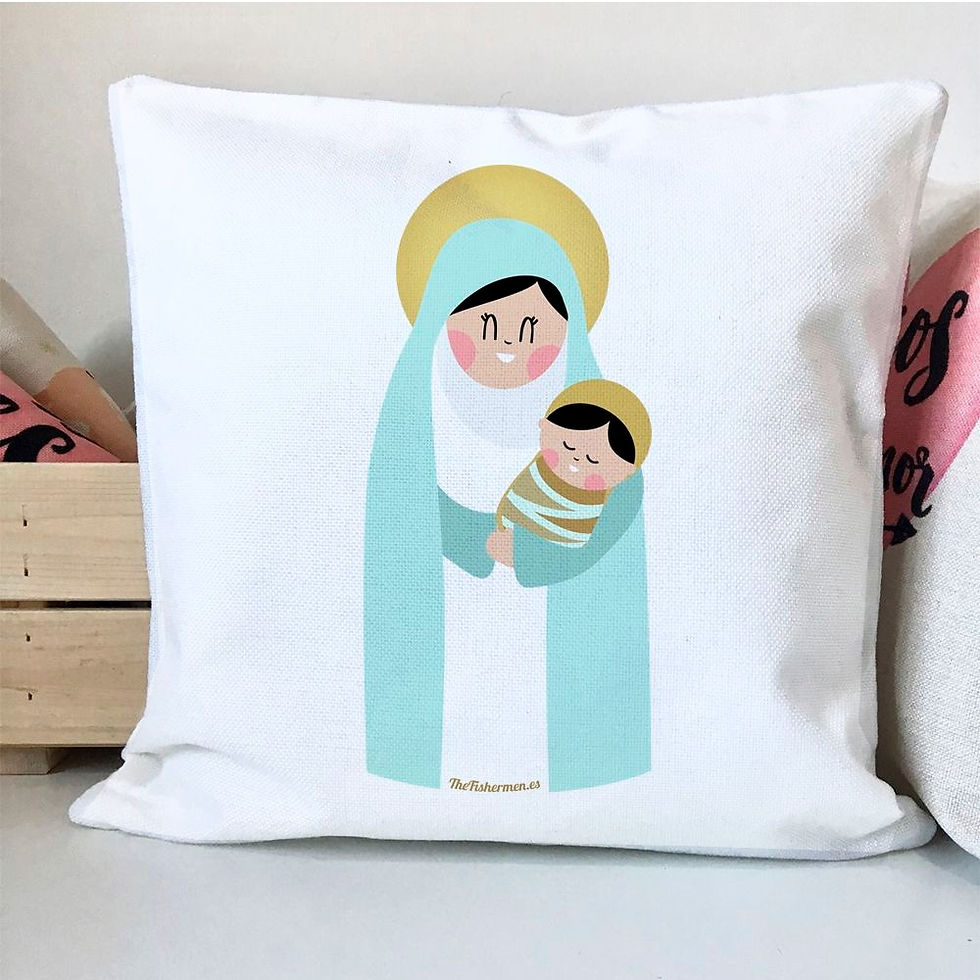 Miniatura: Cojín - La Virgen María, ruega por nosotros (con oración)