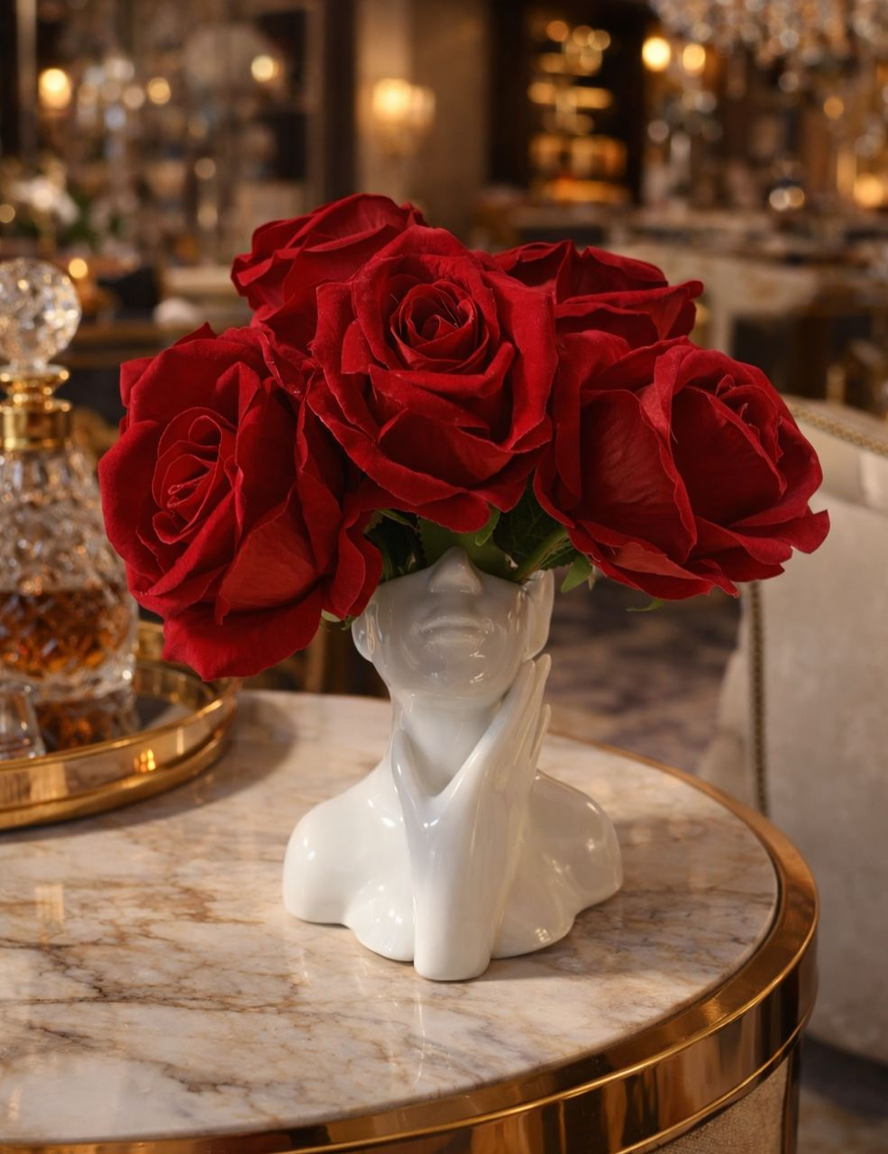 Velvet Red Roses In White Vase