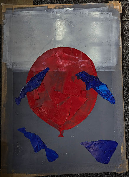 Oil on paper: Red balloon