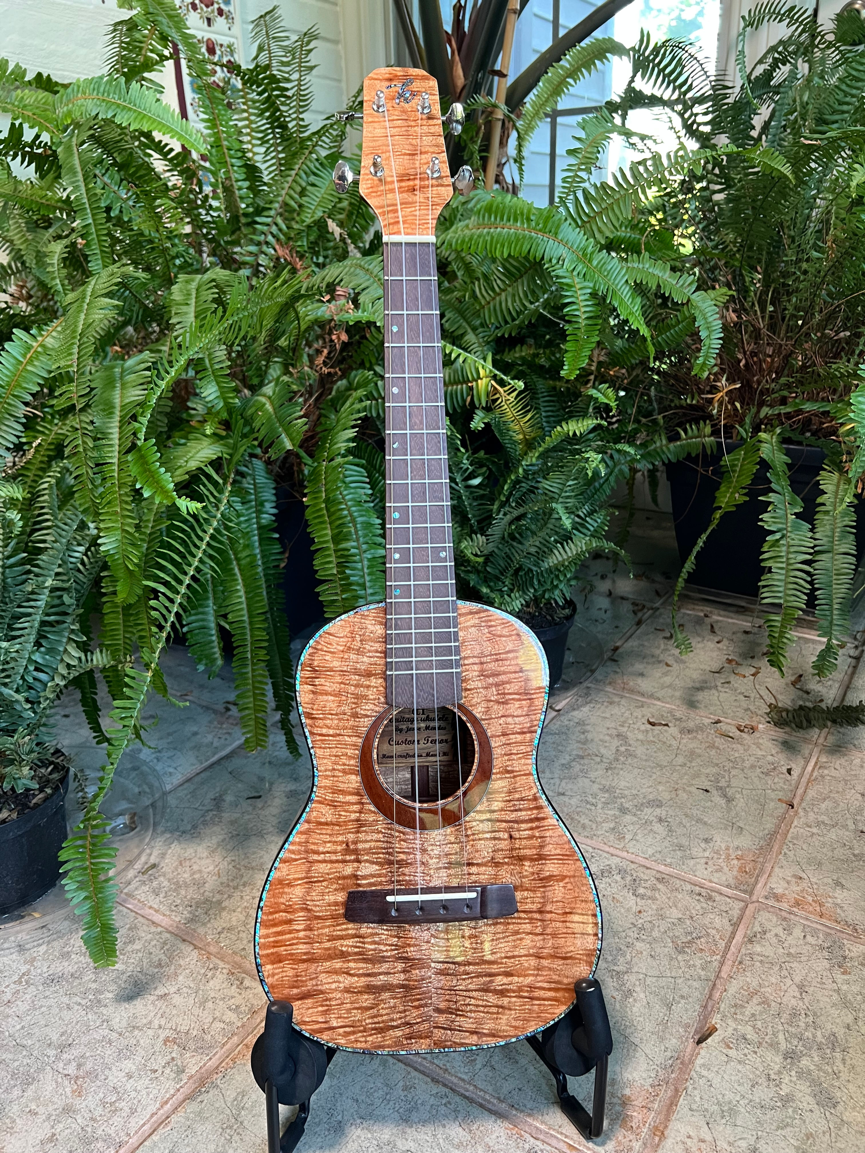 Heritage Curly Koa Tenor Ukulele by Jesse Mendes front view