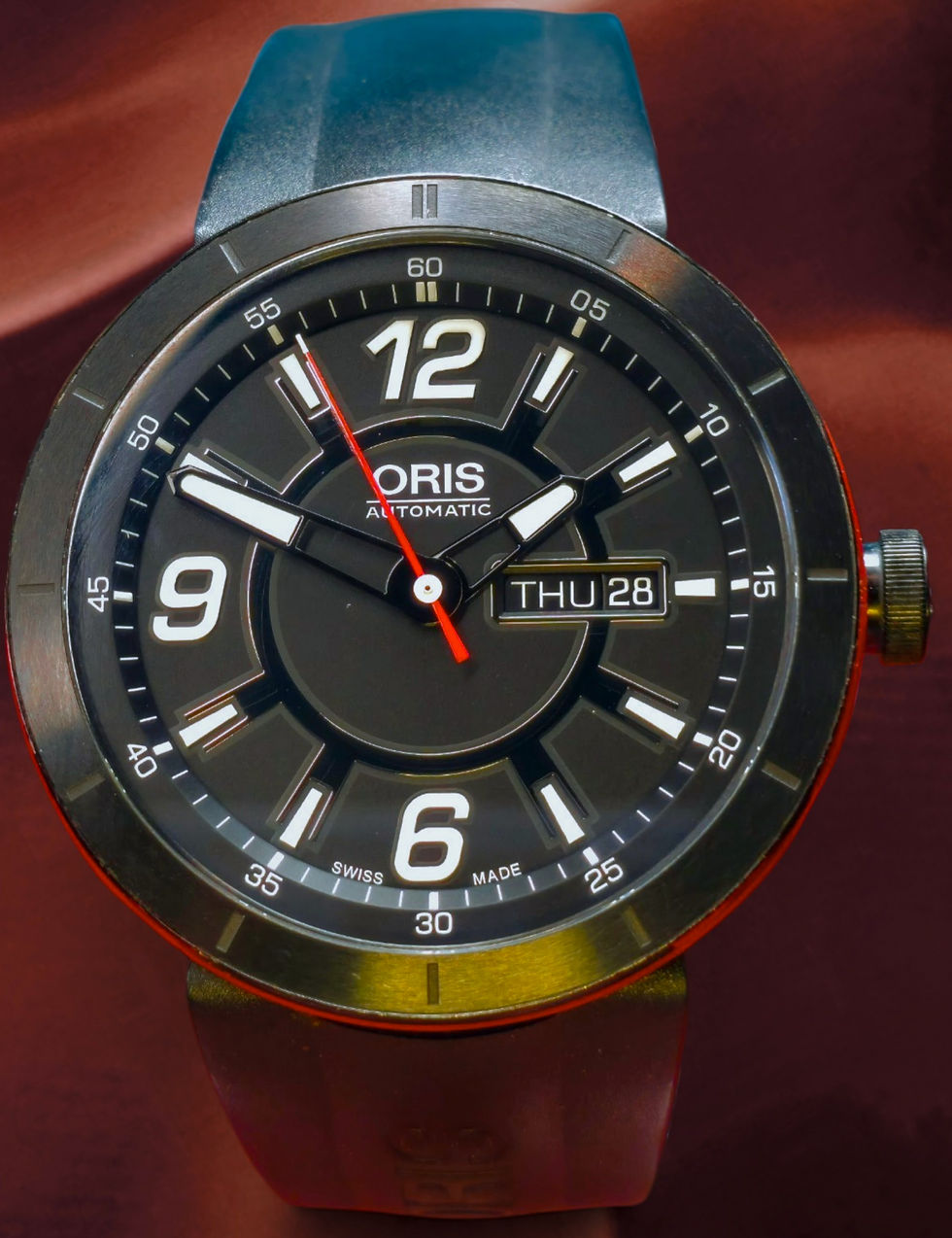 Oris TT1 Day Date Automatic Watch 43mm   100m WR/ Black Steel/ DLC w/ Authentication