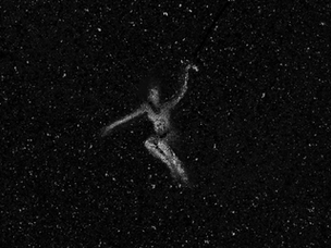 Illustration. A figure suspended in the abyss, one arm, lifted, outstretched.