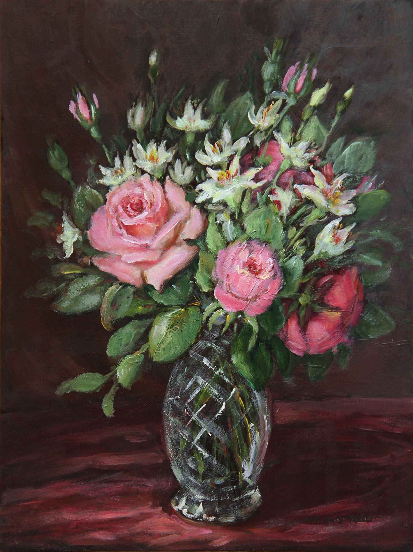 Roses in glass vase
