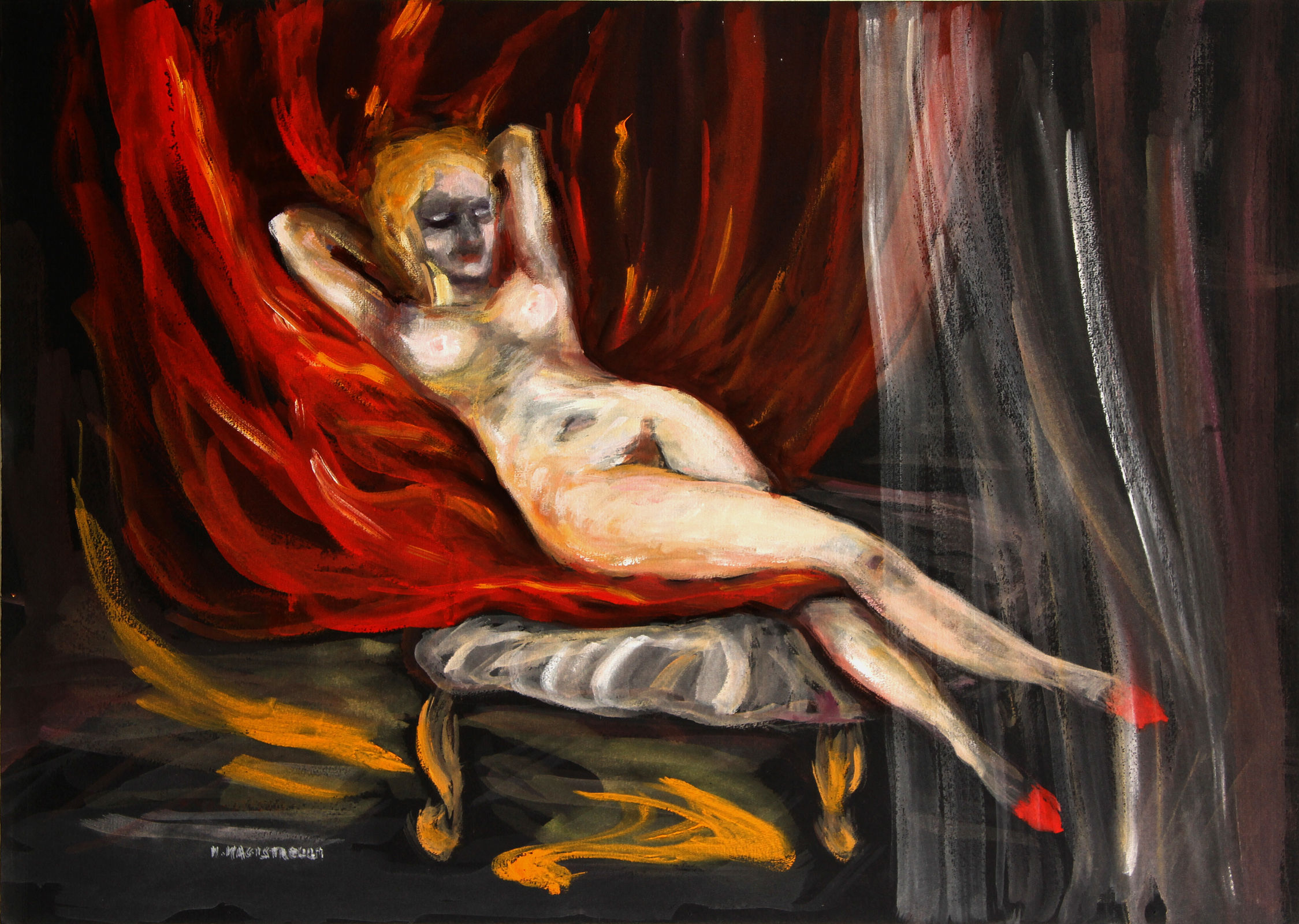 Nude lying on armchair (on fire)
