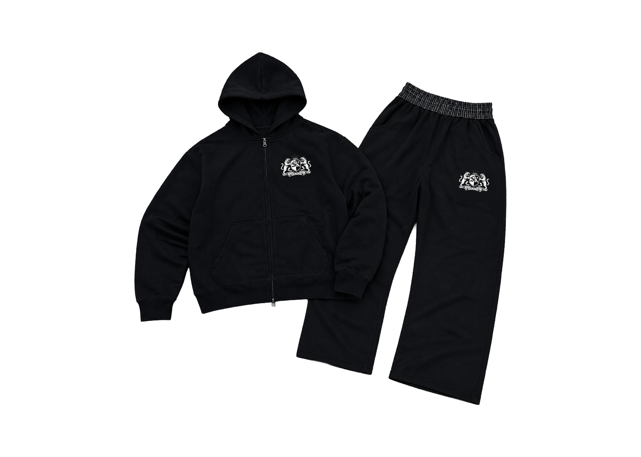 SK Varsity jacket and baggy sweats set/Black
