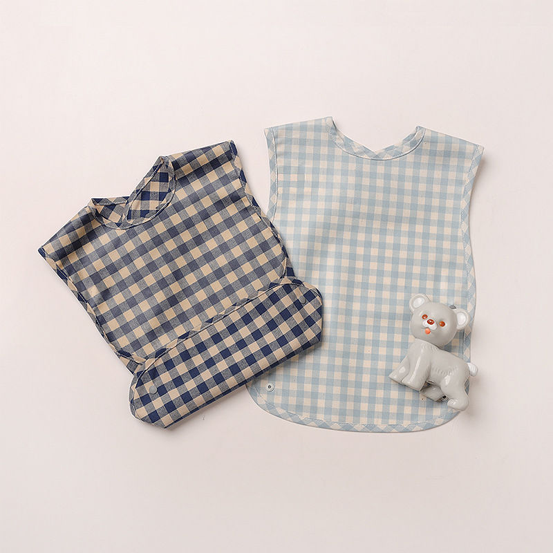 Miniatura: Fashion Plaid Waterproof Cotton Bib for Infants and Kids