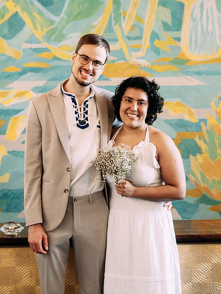 Maria and Nils smiling at their civil wedding