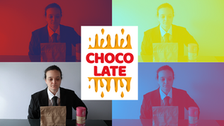 Couverture youtube, 4 screenshot du video, au milieu "chocolate" écrit pour reprendre le logo de Burger King