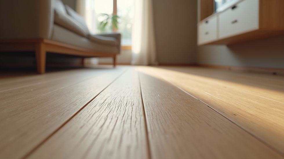 Eye-level view of luxury vinyl flooring resembling rustic wood