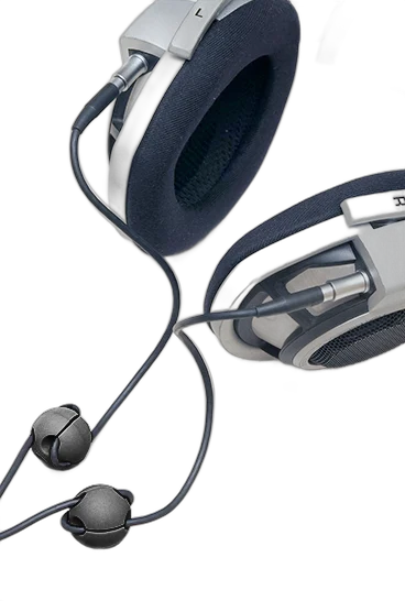 Headphones with two QBR-525 Quantum Balls on the cable