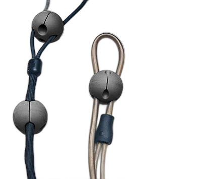 QBR-525 balls on a thick braided cable and a thin clear cable