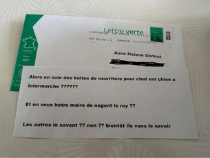 La lettre anonyme reçue par la candidate Anne-Hélène Donnat, contenant des accusations et une menace, rendue publique sur sa page de campagne à Nogent-le-Roi