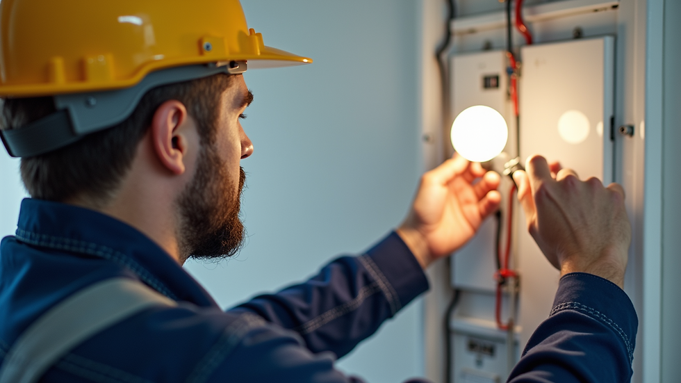 Close-up view of an electrician installing a light fixture