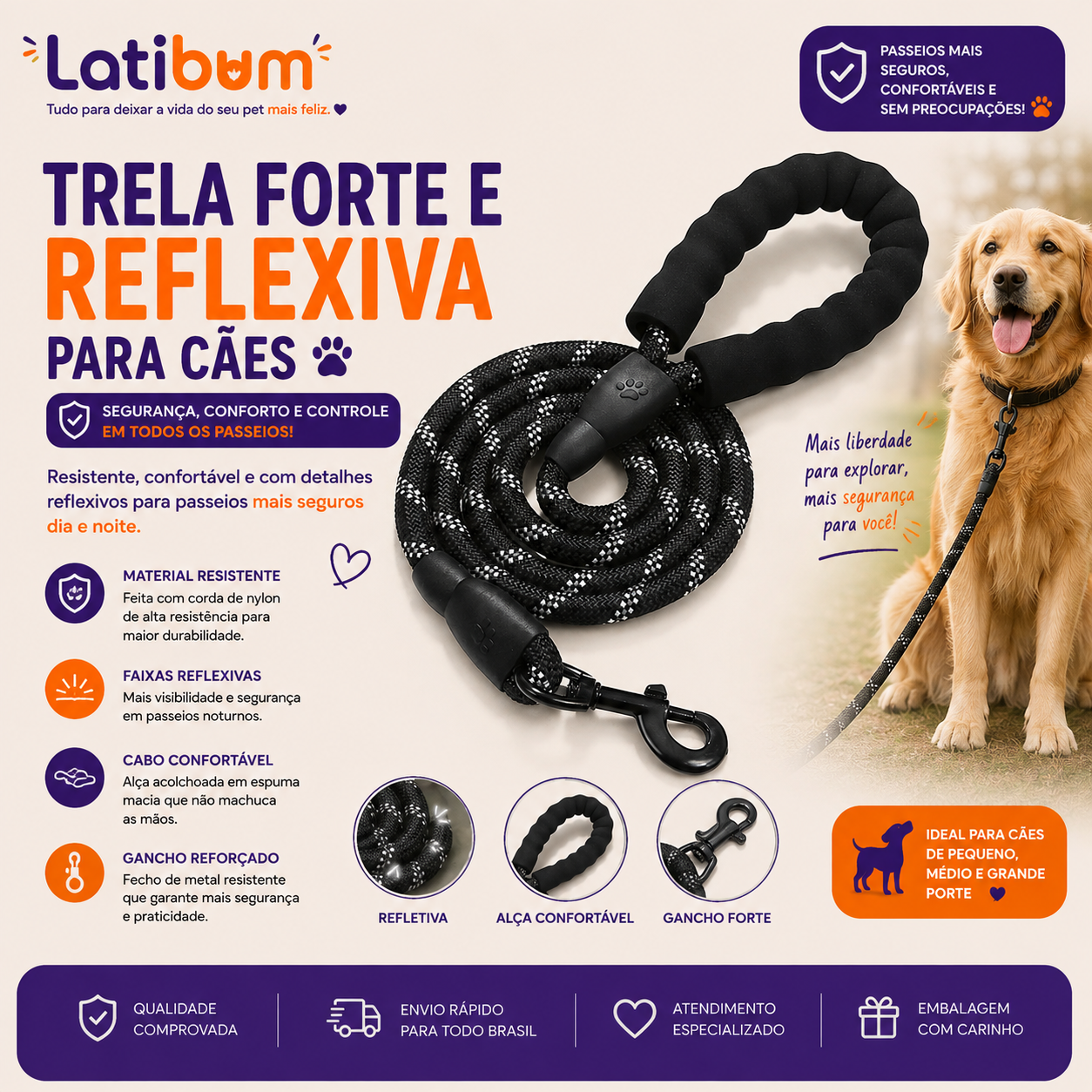 Trela Forte e Reflexiva para Cães