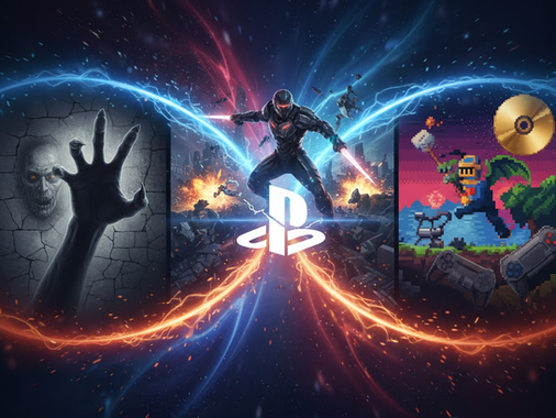 PlayStation Plus Ekim 2025 güncellemesini simgeleyen renkli görsel: ortada PlayStation logosu, etrafında aksiyon, korku ve retro tarzı oyunları temsil eden sahneler yer alıyor