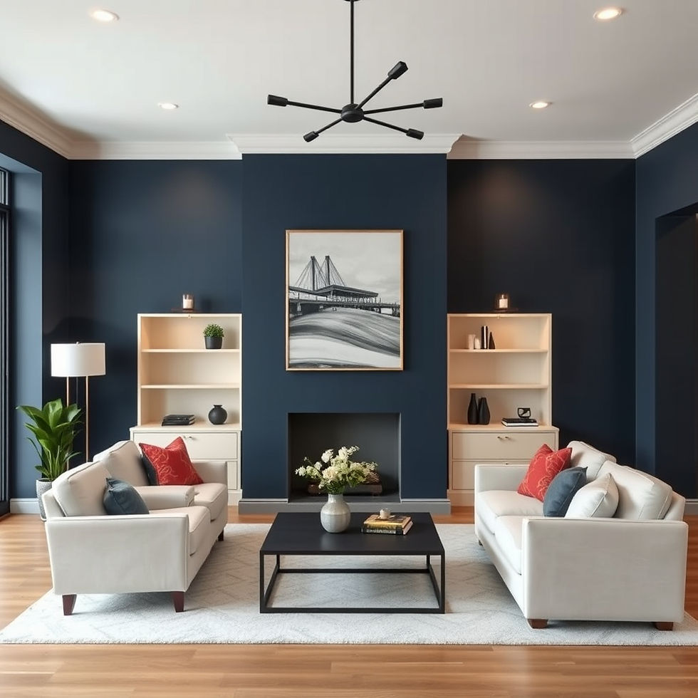 average new build home, navy blue painting on the wall in the living room.jpg