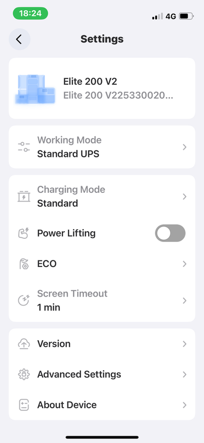 Bluetti app settings